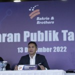 Direktur Utama dan CEO BNBR Anindya Novyan Bakrie memberikan keterangan dalam paparan publik di Jakarta, Selasa. (ANTARA/HO-BNBR)-1670913045
