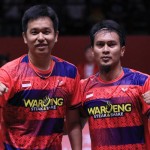 Hendra Setiawan/Mohammad Ahsan seusai memastikan diri ke final World Tour Finals di Bangkok, Thailand, Sabtu. (ANTARA/HO-PP PBSI)-1670735603