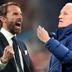 Pelatih timnas Inggris Gareth Southgate vs pelatih timnas Prancis Didier Deschamps (ANTARA/Juns)-1670733935