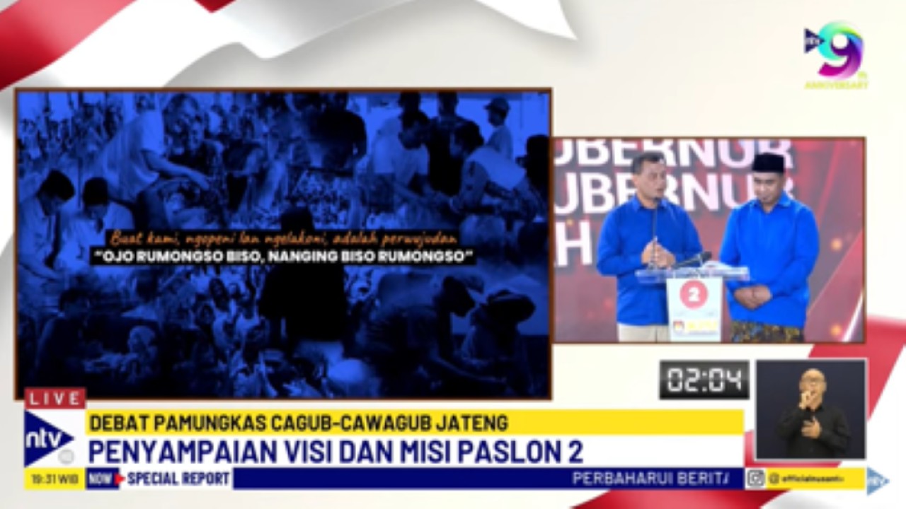 Pasangan calon gubernur dan wakil gubernur nomor urut dua hawa tengah, Ahmad Luthfi dan Taj Yasin Maimoen  menyampaikan visi-misi pada debat terakhir