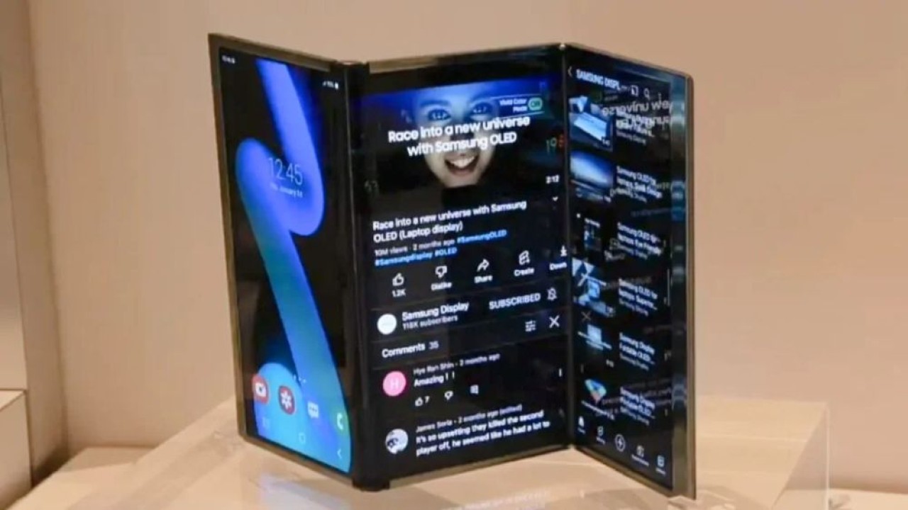 Samsung bersiap memperkenalkan perangkat tri-fold premium, Galaxy G Fold. (Foto: Istimewa via Gizmochina)