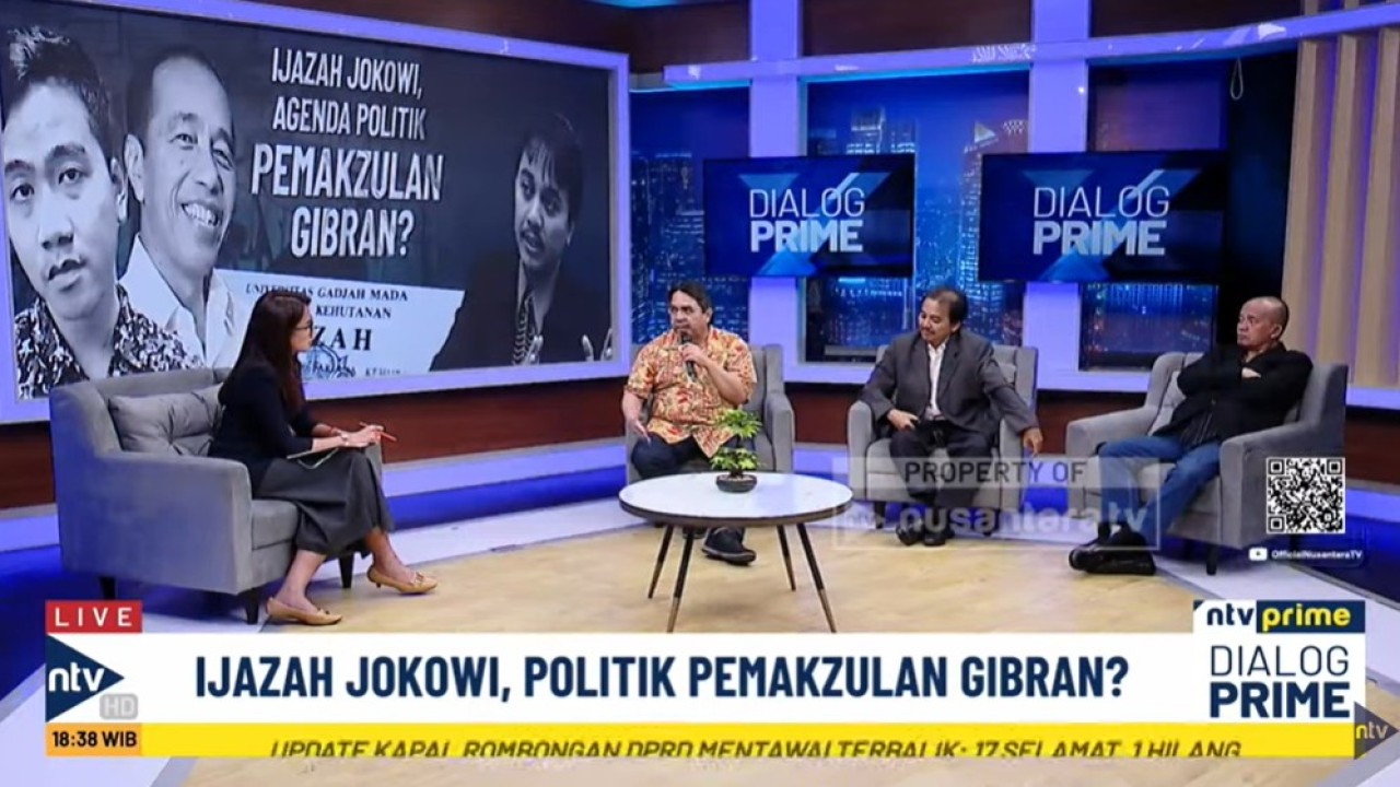 Dialog program "Prime Time" bersama jurnalis Nusantara TV, Tascha Liudmila, yang menghadirkan narasumber Ade Armando, Roy Suryo, dan Beathor Suryadi.
