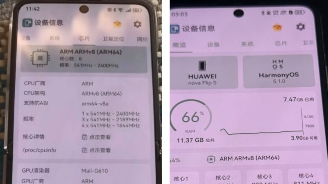 Huawei Nova Flip S ditenagai chip Kirin 8000. (Foto: Istimewa via Gizmochina)