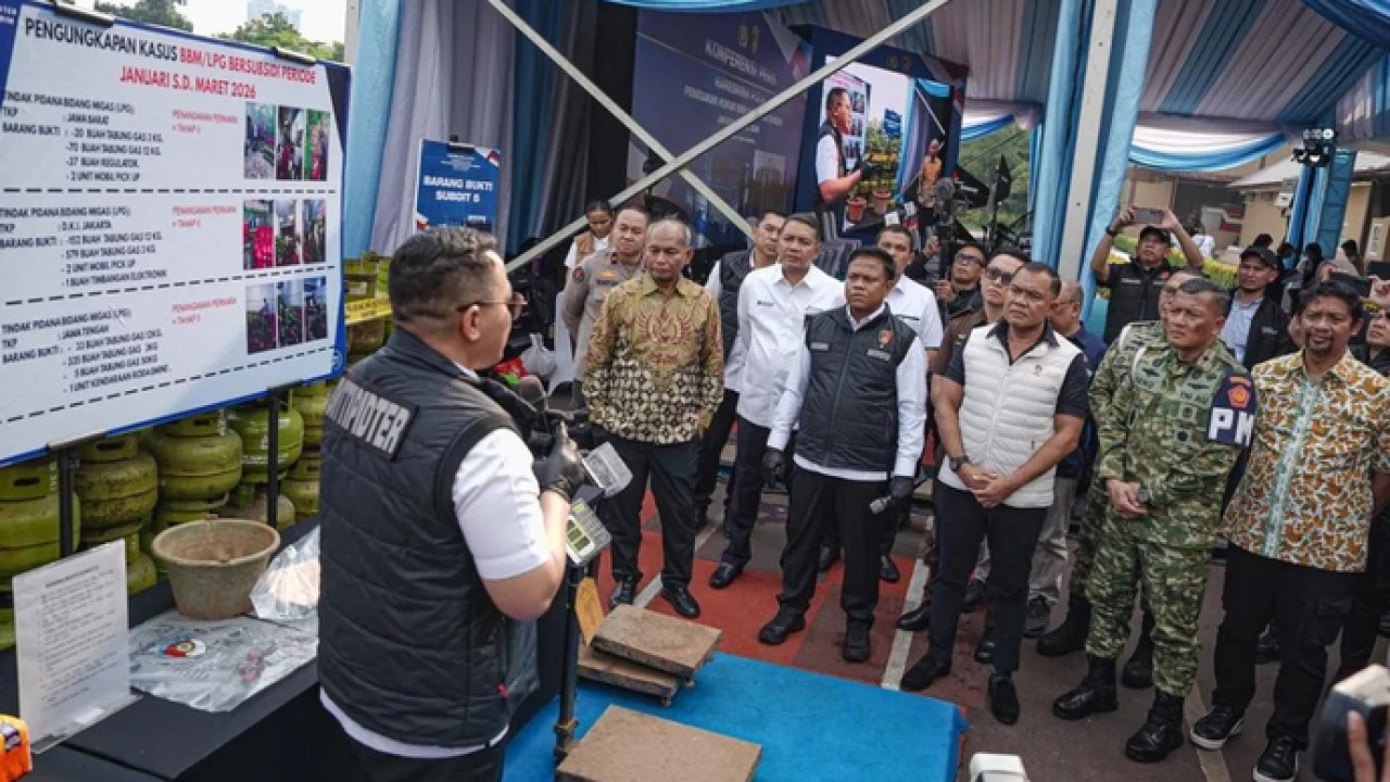 Konferensi pers Polri terkait penegakan hukum atas penyalahgunaan BBM dan LPG subsidi di Jakarta, Senin (7/4/2026). ANTARA/HO-PT Pertamina Patra Niaga (Antara)