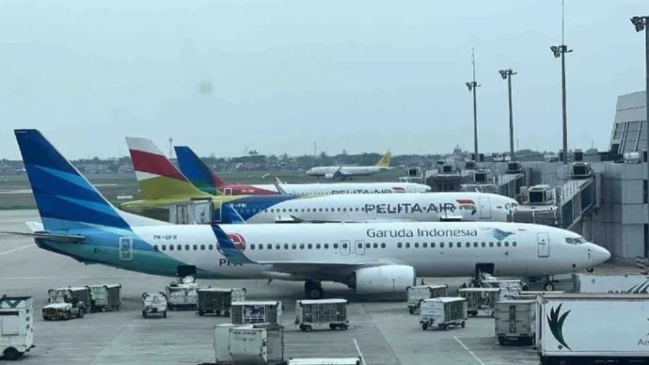 Ilustrasi - Pesawat Garuda dan Pelita Air di Bandara Soekarno-Hatta di Tanggerang, Banten. (Antara)
