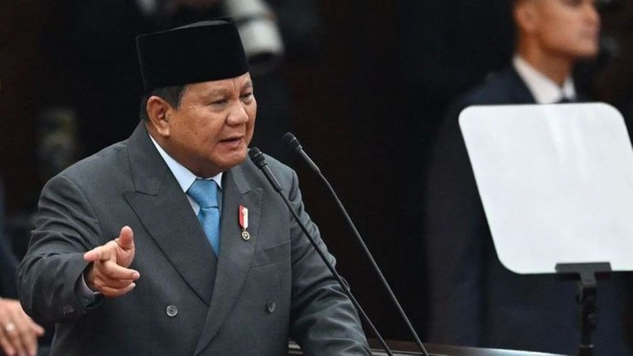 Presiden Prabowo Subianto menyampaikan pidato dalam Sidang Tahunan MPR RI dan Sidang Bersama DPR-DPD RI Tahun 2025 di Gedung Nusantara, Kompleks Parlemen, Jakarta, Jumat, 15 Agustus 2025. (Foto: ANTARA)